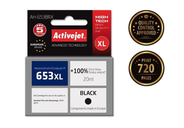 Activejet AH-653BRX, Høyt (XL) utbytte, Sort, Pigmentbasert blekk, 20 ml, 1 stykker, Enkeltpakke
