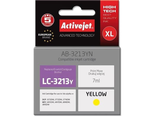 Activejet AB-3213YN, Standardavkastning, Gul, Färgbaserat bläck, 7 ml, 1 styck, Enpack