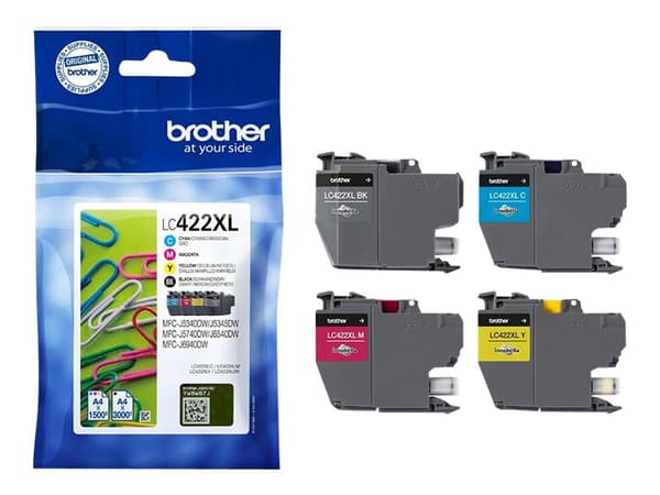 Brother LC422XLVALDR, Korkea (XL) värintuotto, 3000 sivua, 1500 sivua, 4 kpl, Monipakkaus