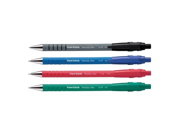 Papermate FlexGrip Ultra 3+1, Black,Blue,Green,Red, Black,Blue,Green,Red, Clip-on retractable ballpoint pen, Fine/Medium, Round, 1 mm