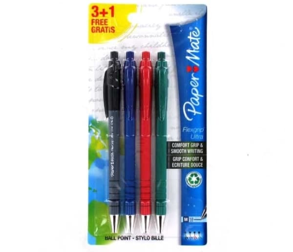 Papermate FlexGrip Ultra 3+1, Black,Blue,Green,Red, Black,Blue,Green,Red, Clip-on retractable ballpoint pen, Fine/Medium, Round, 1 mm