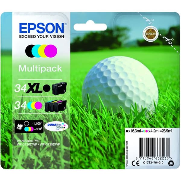 Epson DURABrite Ultra 34XL/34 bläckpatron - Svart, Cyan, Magenta, Gul - Paket med 4