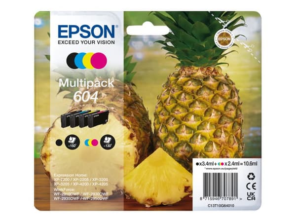 Epson 604 Multipack - 4-pack - svart, cyan, magenta, gul - original - blister - bläckpatron - för Expression Home XP-2200, 2205, 3205, 4200, 4205; Wo