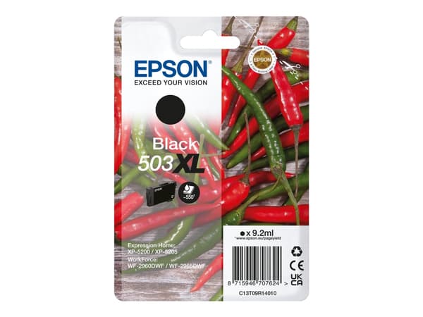Epson 503XL - 9.2 ml - XL - svart - original - blære med RF/lyd-alarm - blekkpatron - for Expression Home XP-5200, XP-5205; WorkForce WF-2960DWF, WF-