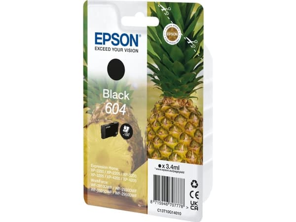 Epson 604 - 3.4 ml - svart - original - blære med RF/lyd-alarm - blekkpatron - for Expression Home XP-2200, 2205, 3200, 3205, 4200, 4205; WorkForce W
