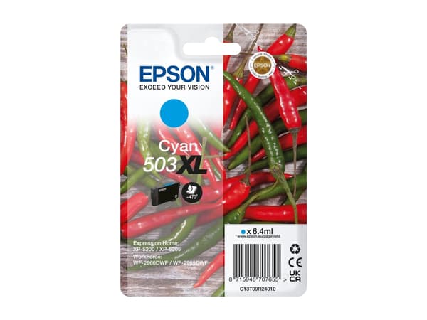 Epson 503XL - 6.4 ml - XL - cyan - original - blære med RF/lyd-alarm - blekkpatron - for Expression Home XP-5200, XP-5205; WorkForce WF-2960DWF, WF-2
