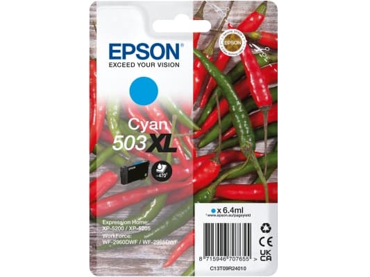 Epson 503XL - 6.4 ml - XL - cyan - original - blære med RF/lyd-alarm - blekkpatron - for Expression Home XP-5200, XP-5205; WorkForce WF-2960DWF, WF-2