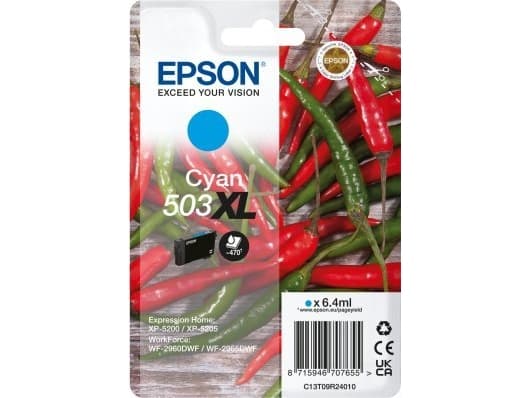 Epson 503XL - 6.4 ml - XL - cyan - original - blære med RF/lyd-alarm - blekkpatron - for Expression Home XP-5200, XP-5205; WorkForce WF-2960DWF, WF-2