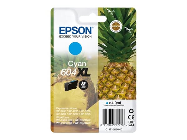 Epson 604XL, Korkea (XL) värintuotto, 4 ml, 350 sivua, 1 kpl, Kertapakkaus