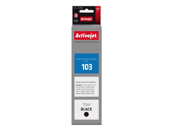 Activejet AE-103Bk, Korkea (XL) värintuotto, Väripohjainen muste, 70 ml, 4500 sivua, 1 kpl, Kertapakkaus