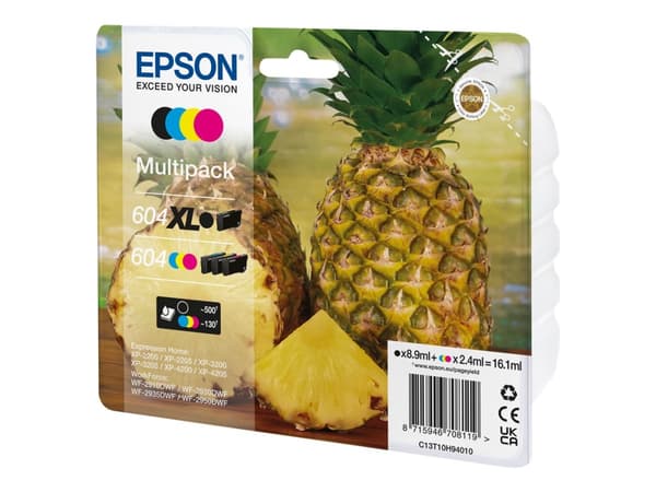 Epson 604XL, Korkea (XL) värintuotto, 8,9 ml, 2,4 ml, 500 sivua, 4 kpl, Monipakkaus