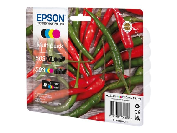 Epson 503/503 XL Multipack - 4-pack - XL (svart) + Standard Capacity - svart, gul, cyan, magenta - original - blister - blekkpatron - for EPL 5200; R