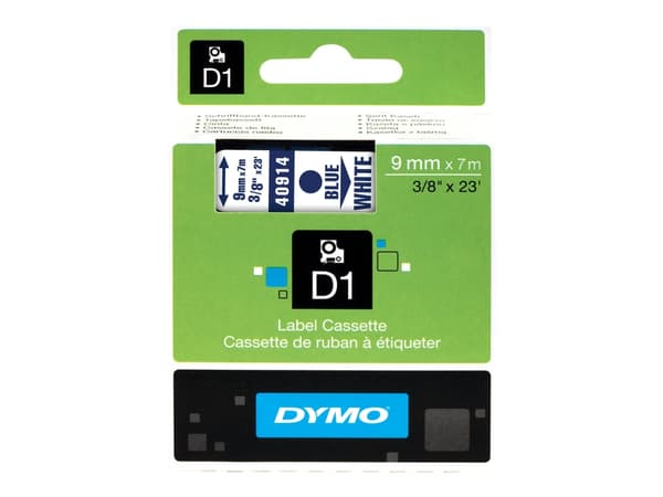 DYMO D1 - Selv-adhesiv - blått på hvitt - Rull (0,9 cm x 7 m) 1 kassett(er) merketape - for LabelMANAGER 100, 160, 210, 220, 260, 280, 300, 360, 420,