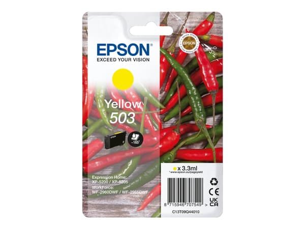 Epson 503 - 3.3 ml - gul - original - blære med RF/lyd-alarm - blekkpatron - for Expression Home XP-5200, XP-5205; WorkForce WF-2960DWF, WF-2965DWF