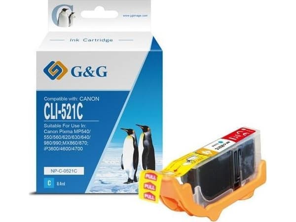 G&G-blekk G&G-kompatibelt blekk / blekk med CLI521C, cyan, 8,4 ml, NP-C-0521C, 2934B001, for Canon iP3600, iP4600, MP620, MP630, MP980