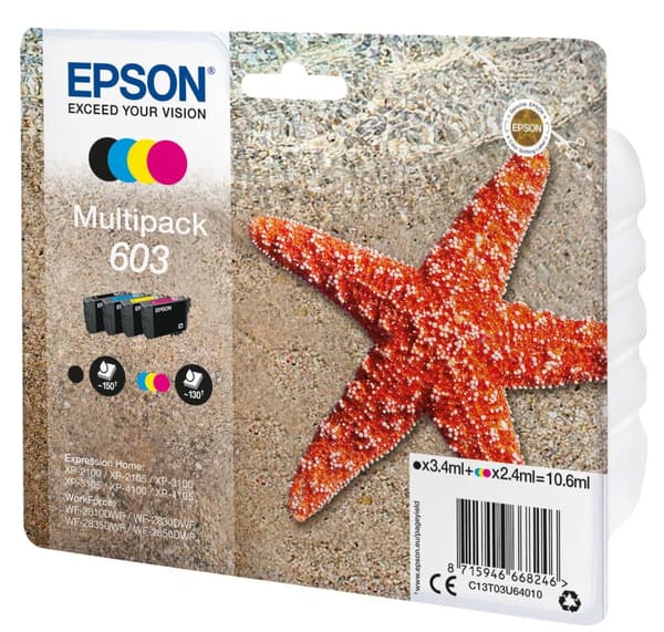 Epson 603 Multipack - 4-pak - sort, gul, cyan, magenta - original - blisteremballage - blækpatron - til Expression Home XP-3100, XP-4100