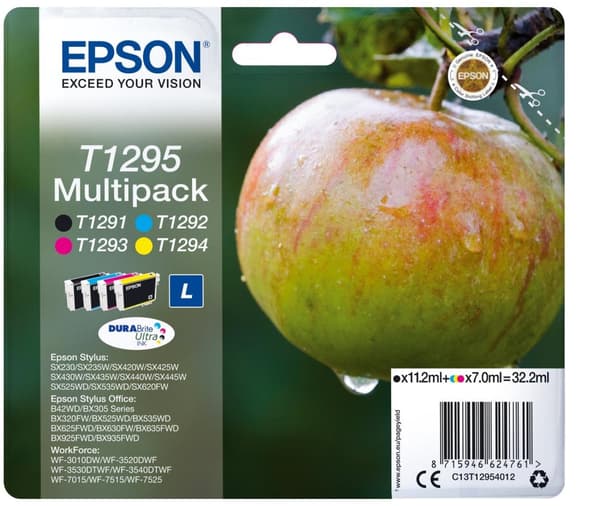 Epson T1295 Multipack - 4-pack - 32,2 ml - svart, gul, cyan, magenta - original - blister med RF / akustisk larmsignal - bläckpatron - för Stylus SX23