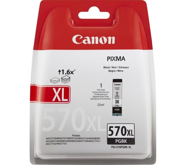 Canon PGI-570PGBK XL - riittoisa - musta - alkuperäinen - läpipainopakkaus - mustesäiliö - malleihin PIXMA MG5750, MG5751, MG5753, MG6850, MG6851, MG6