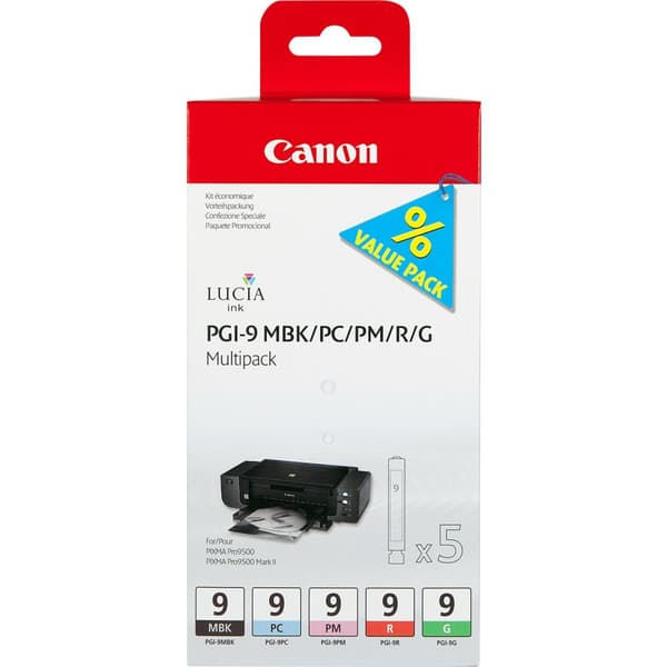 Canon LUCIA Ink Value Pack PGI-9MBP Multipack - blækbeholder - 1 x pigmenteret magenta, matsort, pigmenteret cyan, pigmenteret grøn, pigmenteret rød -