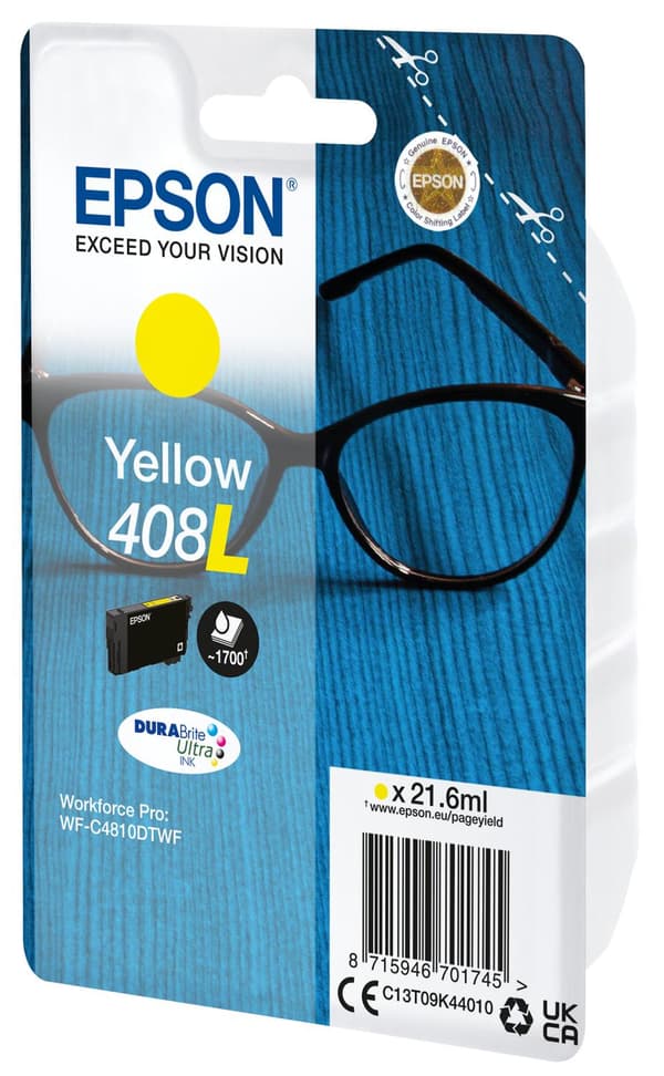 Epson 408L - 21,6 ml - keltainen - alkuperäinen - läpipainopakkaus - mustepatruuna - for WorkForce Pro WF-C4810DTWF (C13T09K44010)
