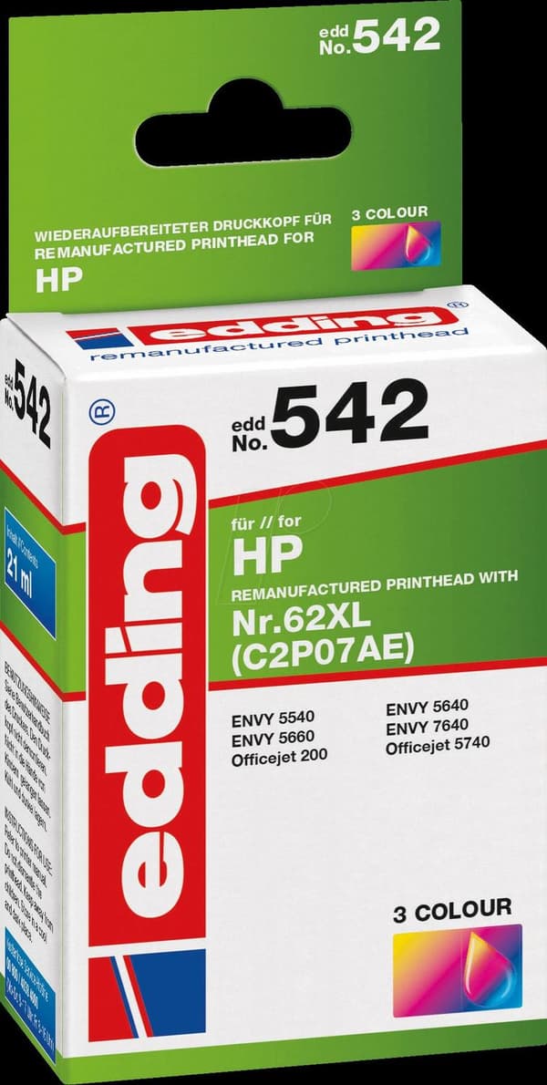Edding EDD-542 - Yhteensopiva - Syaani - Magenta - Keltainen - HP - Monipakkaus - HP Envy 5540 e-All-in-One HP Envy 5600 -sarja HP Envy 5640 e-All-in-