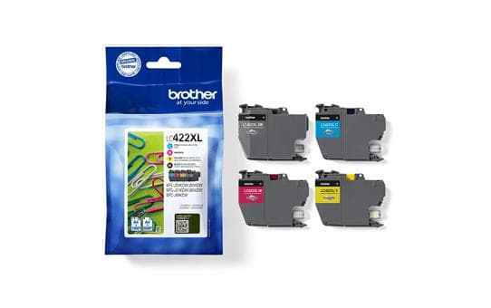 BROTHER Black Cyan Magenta og Yellow Ink Cartridges Multipack Hver patron udskriver op til 1500 sider for CMY og 3000 for K - DR Ve (LC422XLVALDR)