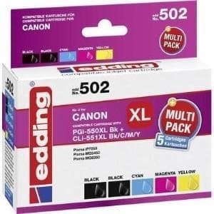 edding printerpatron EDD-502 - multipack 5 - sort, fotosort, cyan, magenta, gul - 1x 25 ml + 4x 13 ml - yder 1x 500 4x 845 sider - erstatter Canon PGI