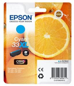 Epson 33XL - Suuri kapasiteetti - Syaani - alkuperäinen - läpipainopakkaus - mustepatruuna (C13T33624010)