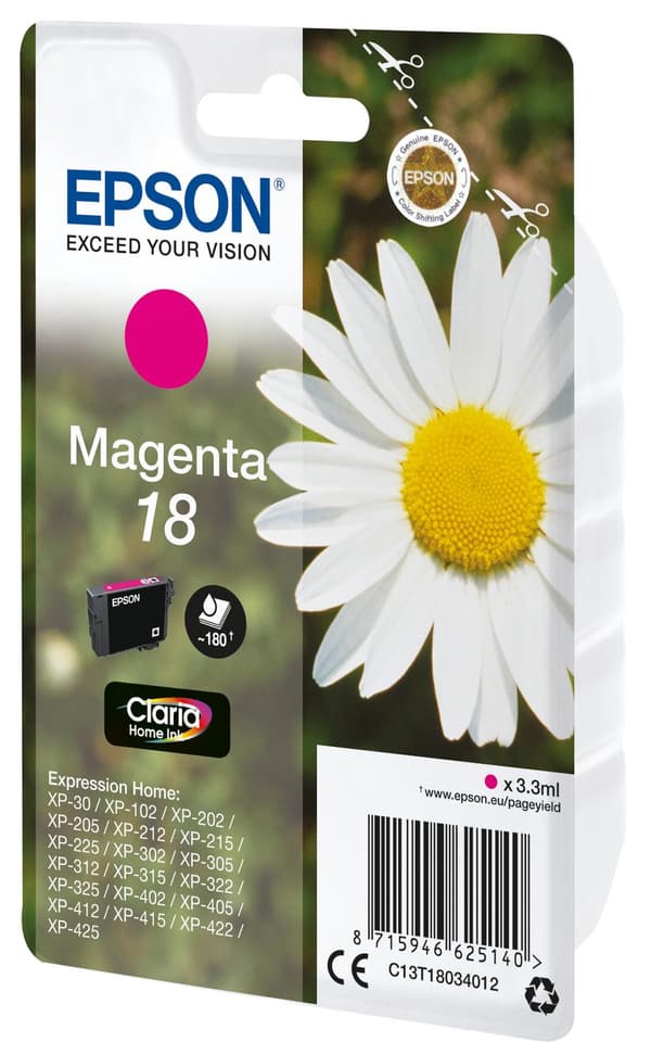Epson 18 - 3,3 ml - magenta - original - bläckpatron - för Expression Home XP-212, 215, 225, 312, 315, 322, 325, 412, 415, 422, 425 (C13T18034012)