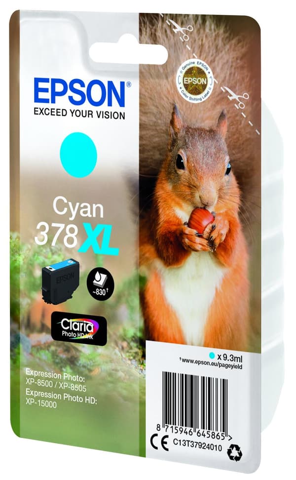 Epson 378XL - 9,3 ml - suuri kapasiteetti - syaani - alkuperäinen - läpipainopakkaus - mustepatruuna - Expression Home XP-8605, 8606; Expression Home