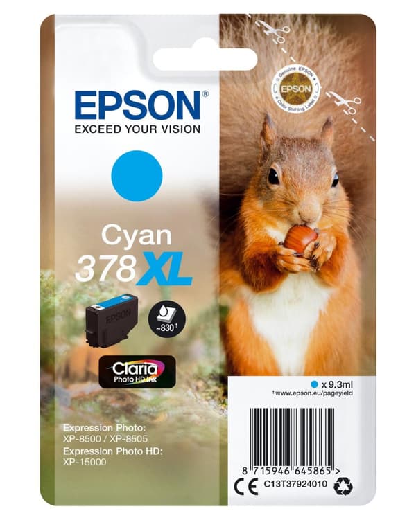 Epson 378XL - 9,3 ml - suuri kapasiteetti - syaani - alkuperäinen - läpipainopakkaus - mustepatruuna - Expression Home XP-8605, 8606; Expression Home