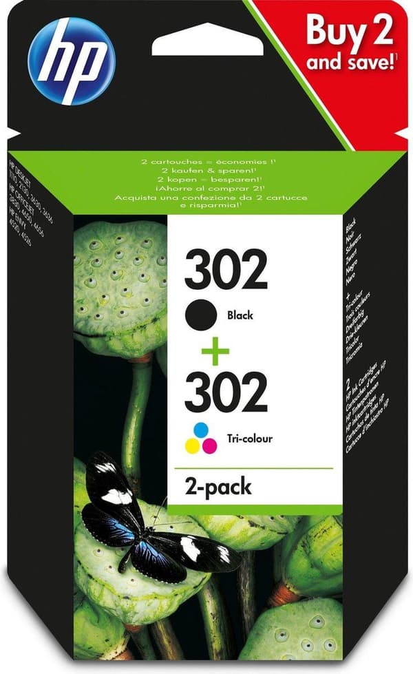 HP 302 2-pack sorte/tri-farve originale blækpatroner