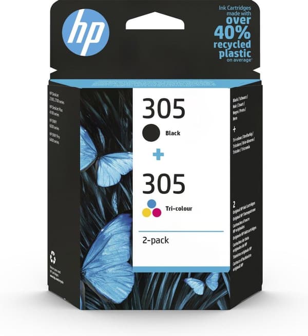HP 305 2-pack trefärgad/svart originalbläckpatron
