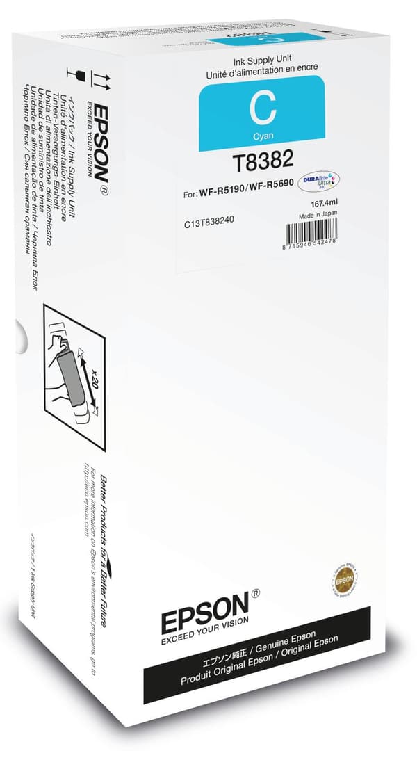 Epson T8382 - 167,4 ml - cyan - original - bläckpåfyllning - för WorkForce Pro WF-R5190, WF-R5190DTW, WF-R5690, WF-R5690DTWF, WF-R5690DTWFL