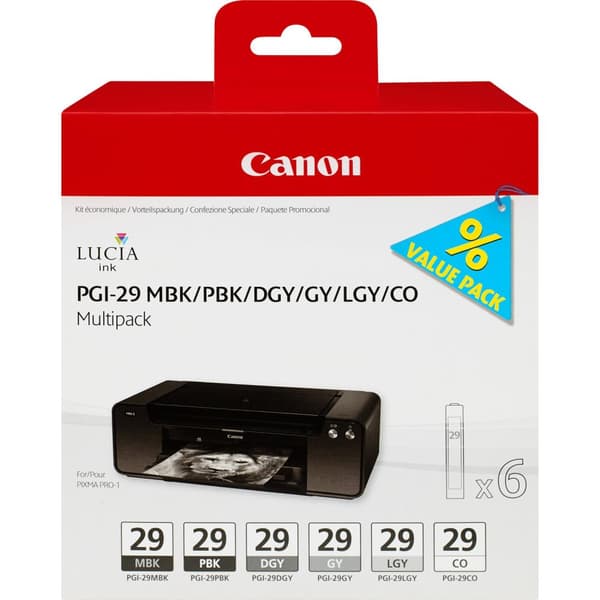 Canon PGI-29 - Blækpatron / Sort / Fotosort / Grå / Lysegrå / Mørkegrå / Pigment Sort