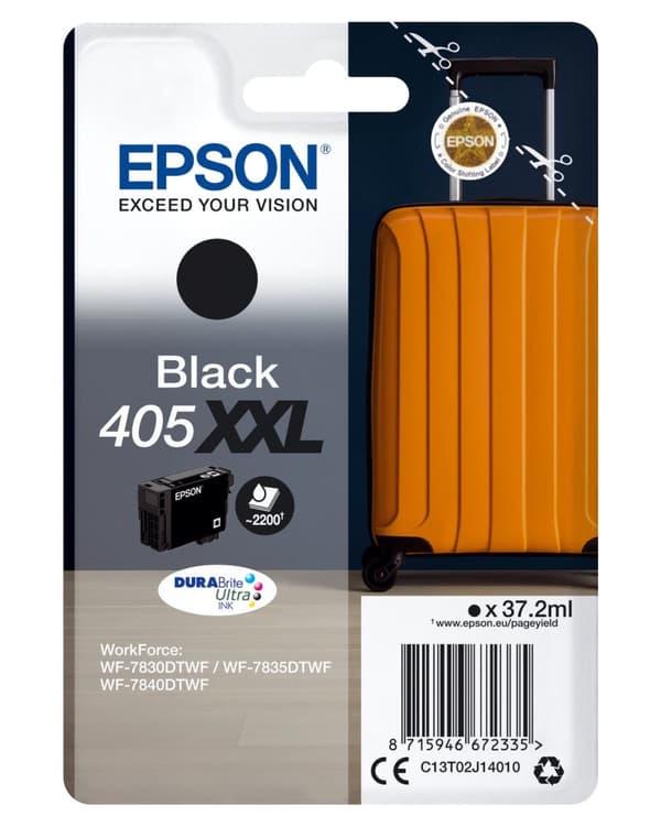 Epson 405XXL - 37,2 ml - storlek XXL - svart - original - blister med RF / akustisk larmsignal - bläckpatron - för WorkForce WF-7830DTWF, WF-7835DTWF,