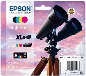 Epson 502/502XL Multipack - 4 - 19,1 ml - svart, gul, cyan, magenta - original - blister - bläckpatron - för Expression Home XP-5100; WorkForce WF-286