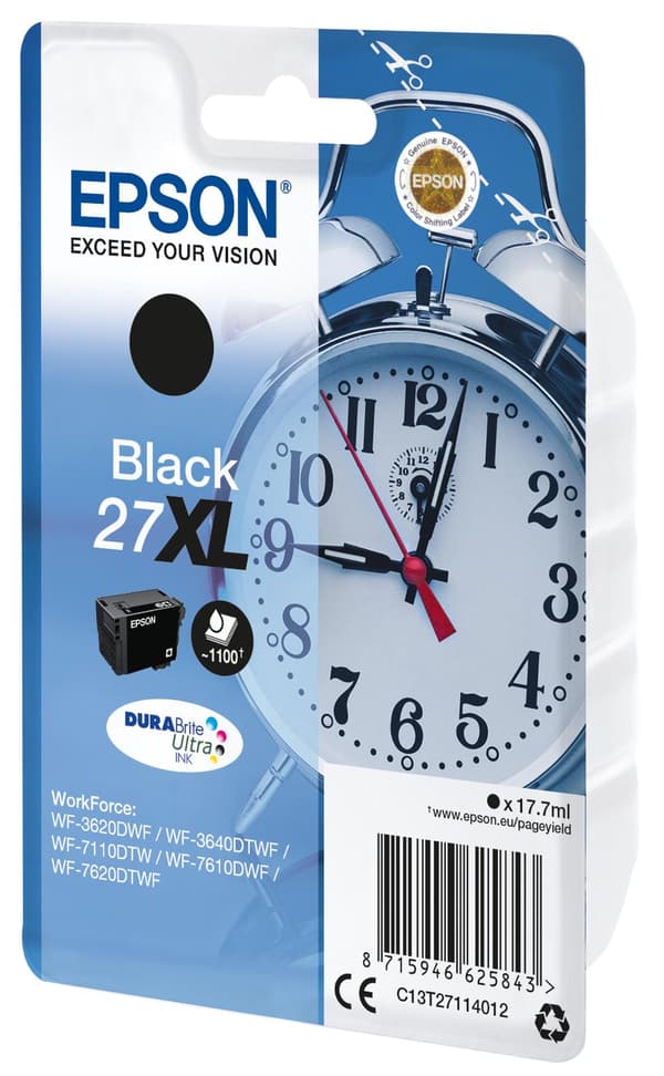 Epson 27XL - 17,7 ml - storlek XL - svart - original - bläckpatron - för WorkForce WF-3620DWF Stickers, WF-3640DTWF, WF-7110DTW, WF-7610DWF, WF-7620DT