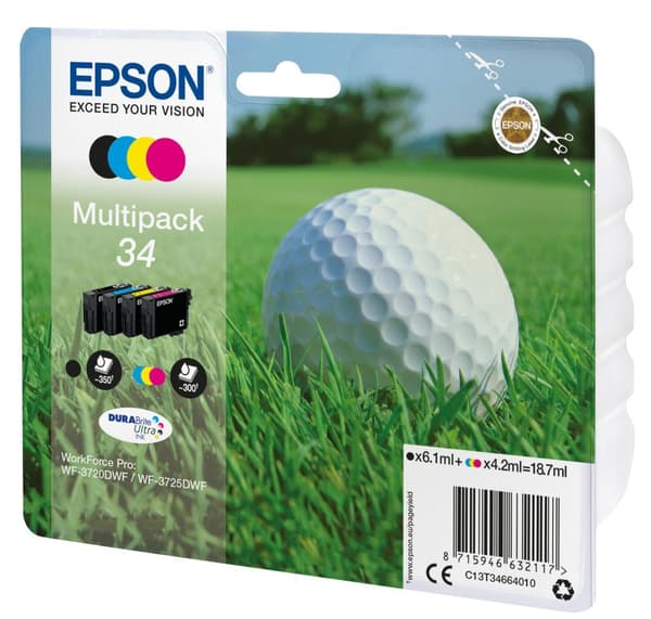 Epson 34 - 4-pack - svart, gul, cyan, magenta - original - blisterförpackning - bläckpatron (C13T34664010)