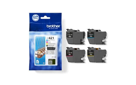 Paket med 4 LC421VAL bläckpatroner - BROTHER - svart, cyan, magenta och gul standardkapacitet 200 sidor - för DCP-J1050DW