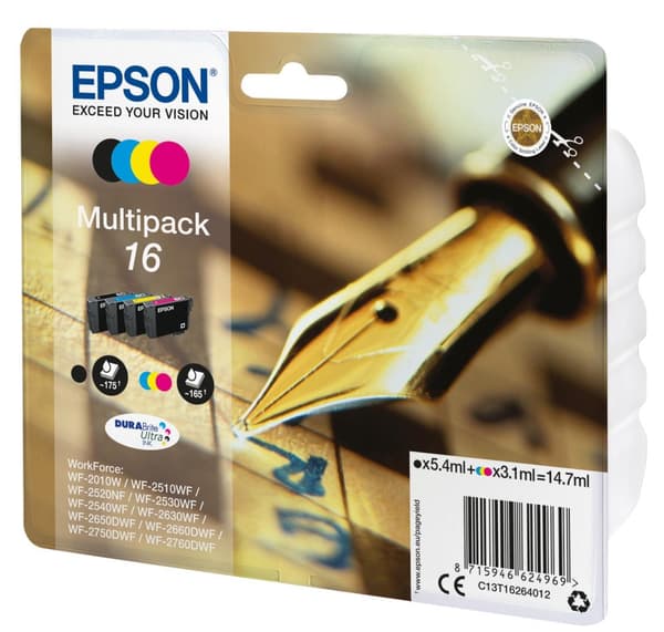 Epson 16 - Multipack - Ink T1626 - Original Combo Pack Svart, Cyan, Magenta, Gul (C13T16264012)