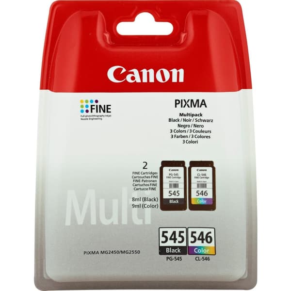 Canon PG-545 / CL-546 Multipack - Bläckpatron - 1 x svart, färg (cyan, magenta, gul) - 180 sidor - för PIXMA MG2250, MG2450, MG2550 (8287B005)