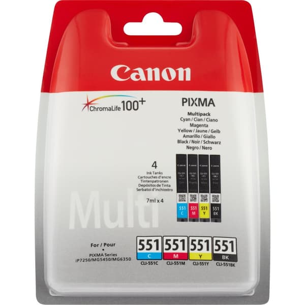 Canon CLI-551 C/M/Y/BK Multipack - 7ml - 4-pak - sort, gul, cyan, magenta - original - blækbeholdere - til PIXMA iP8750, iX6850, MG5550, MG5650, MG565