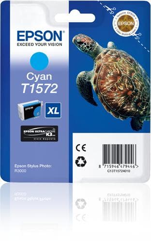 Epson T1572 - tulostinpatruuna - 1 x syaani - läpipainopakkaus - Stylus Photo R3000 (C13T15724010)