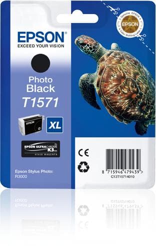 Epson T1571 - tulostinpatruuna - 1 x valokuvamusta - läpipainopakkaus - Stylus Photo R3000 (C13T15714010)
