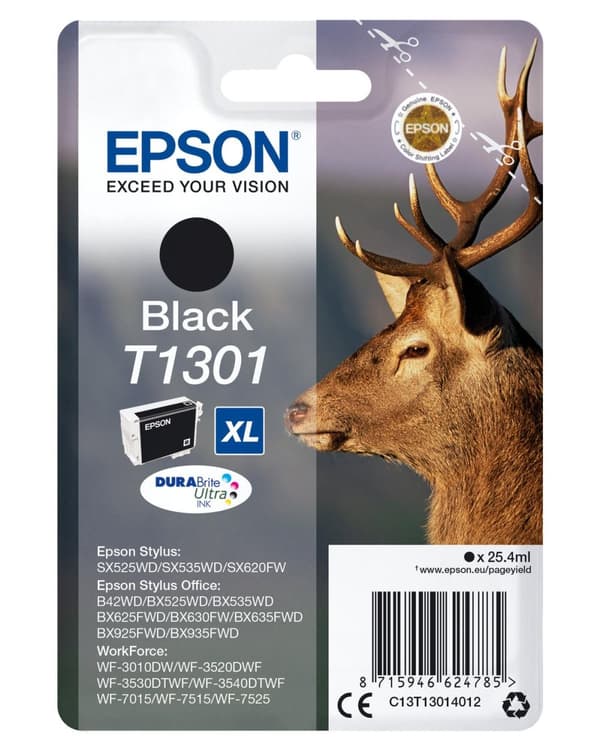 Epson T1301 - 25,4 ml - storlek XL - svart - original - blister med RF / akustiskt larm - bläckpatron - för Stylus Office BX535, BX630, BX635, BX935,