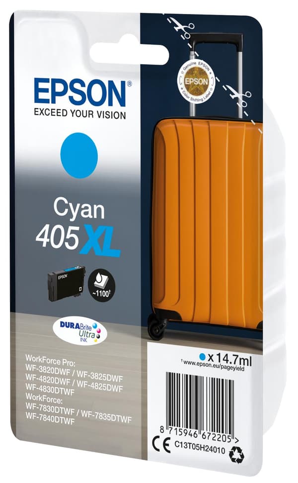 Epson 405XL - 14,7 ml - cyan - original - bläckpatron - för WorkForce WF-7830, 7835, 7840, WorkForce Pro WF-3820, 3825, 4820, 4825, 4830