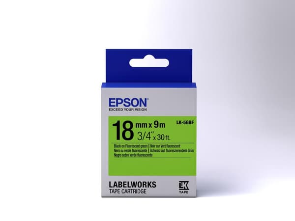 Epson LabelWorks LK-5GBF - Etiketttejp - svart på grönt - rulle (1,8 cm x 9 m) 1 rulle - för LabelWorks LW-1000P, LW-400, LW-400L, LW-400VP, LW-600P,
