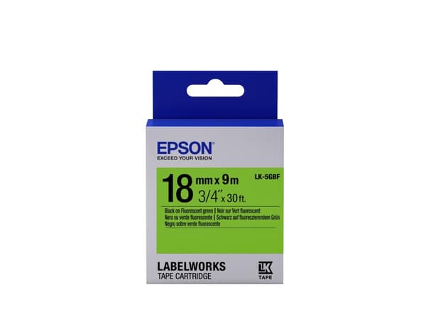 Epson LabelWorks LK-5GBF - Etiketttejp - svart på grönt - rulle (1,8 cm x 9 m) 1 rulle - för LabelWorks LW-1000P, LW-400, LW-400L, LW-400VP, LW-600P,