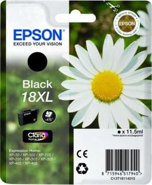Epson 18XL - svart - original - bläckpatron - för Expression Home XP-212, 215, 225, 312, 315, 322, 325, 412, 415, 422, 425 (C13T18114010)